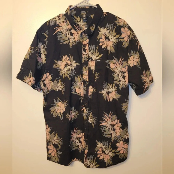Volcom button up mens medium floral shirt with chest pocket short sleeve black - Picture 2 of 3
